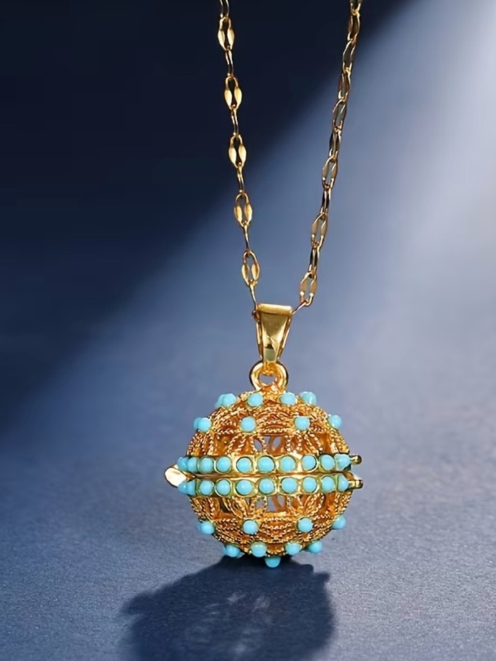 14k Gold Turquoise Bead Sphere Pendant Necklace NWT
